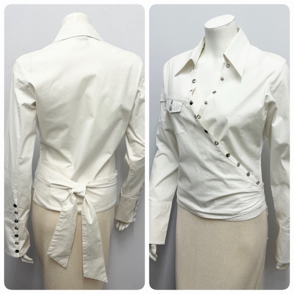 Vintage David Bitton Buffalo Wrap Shirt Top Sexy Rivets & Snaps White Size L M